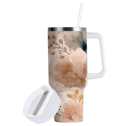 30 oz Insulated Stainless Steel Tumbler Double Wall Stainless Steel Tumbler with 2-Way Drinking Hazy Ethereal Flowers C445S