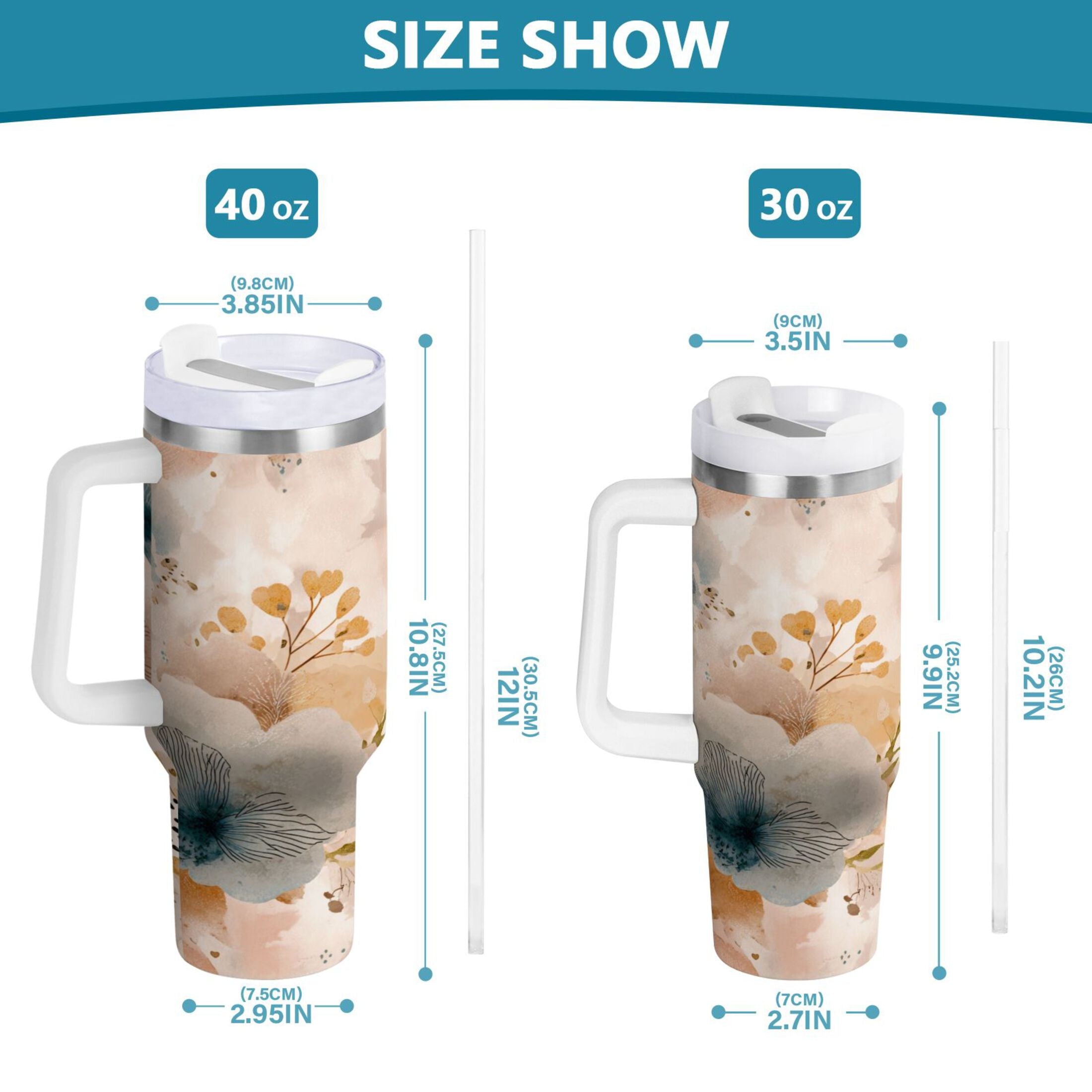30 oz Insulated Stainless Steel Tumbler Double Wall Stainless Steel Tumbler with 2-Way Drinking Hazy Ethereal Flowers C445S