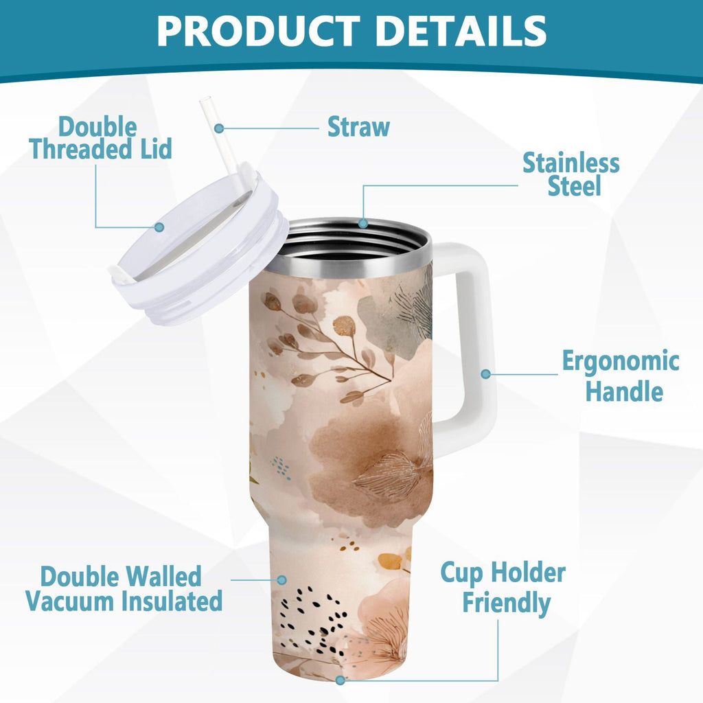 30 oz Insulated Stainless Steel Tumbler Double Wall Stainless Steel Tumbler with 2-Way Drinking Hazy Ethereal Flowers C445S