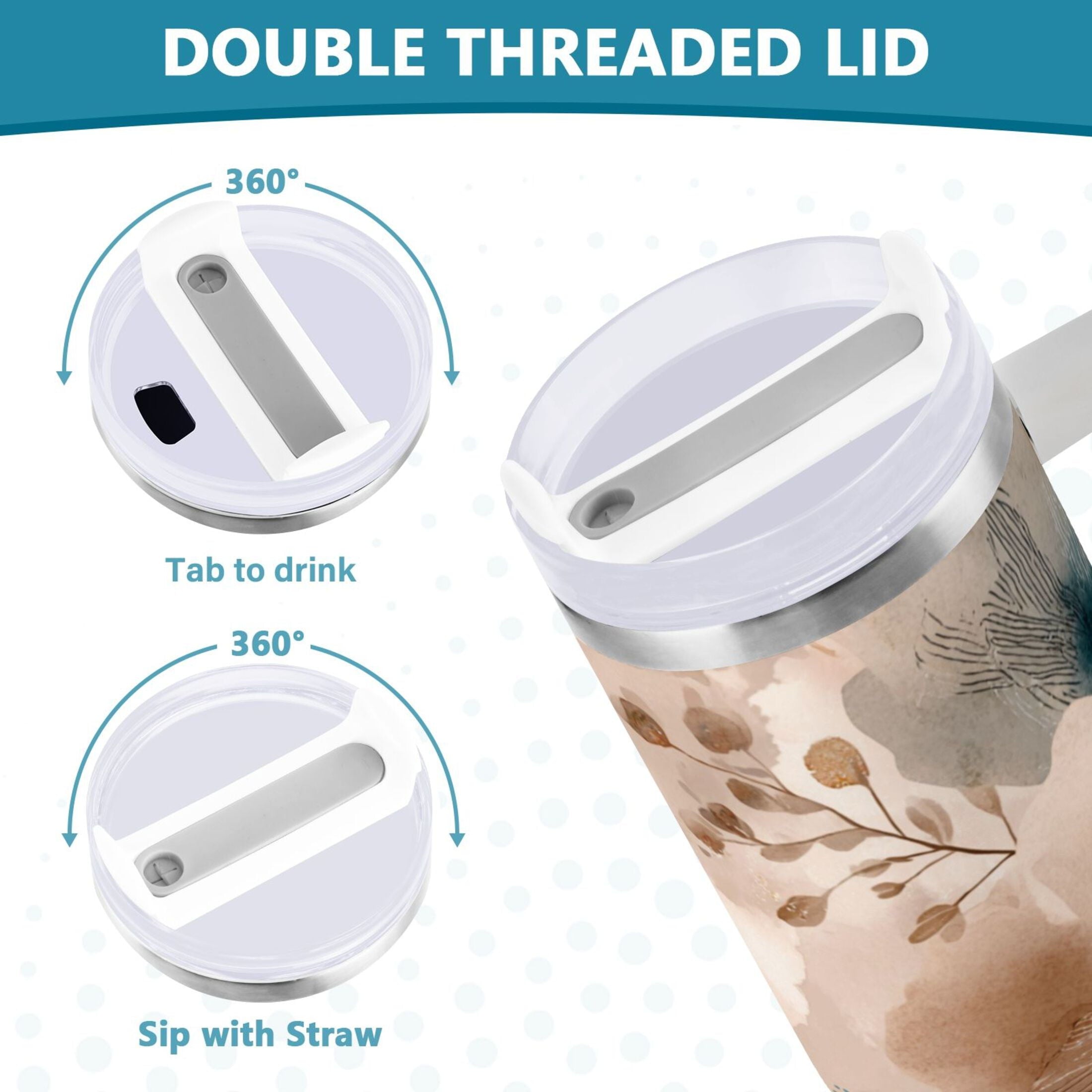 30 oz Insulated Stainless Steel Tumbler Double Wall Stainless Steel Tumbler with 2-Way Drinking Hazy Ethereal Flowers C445S