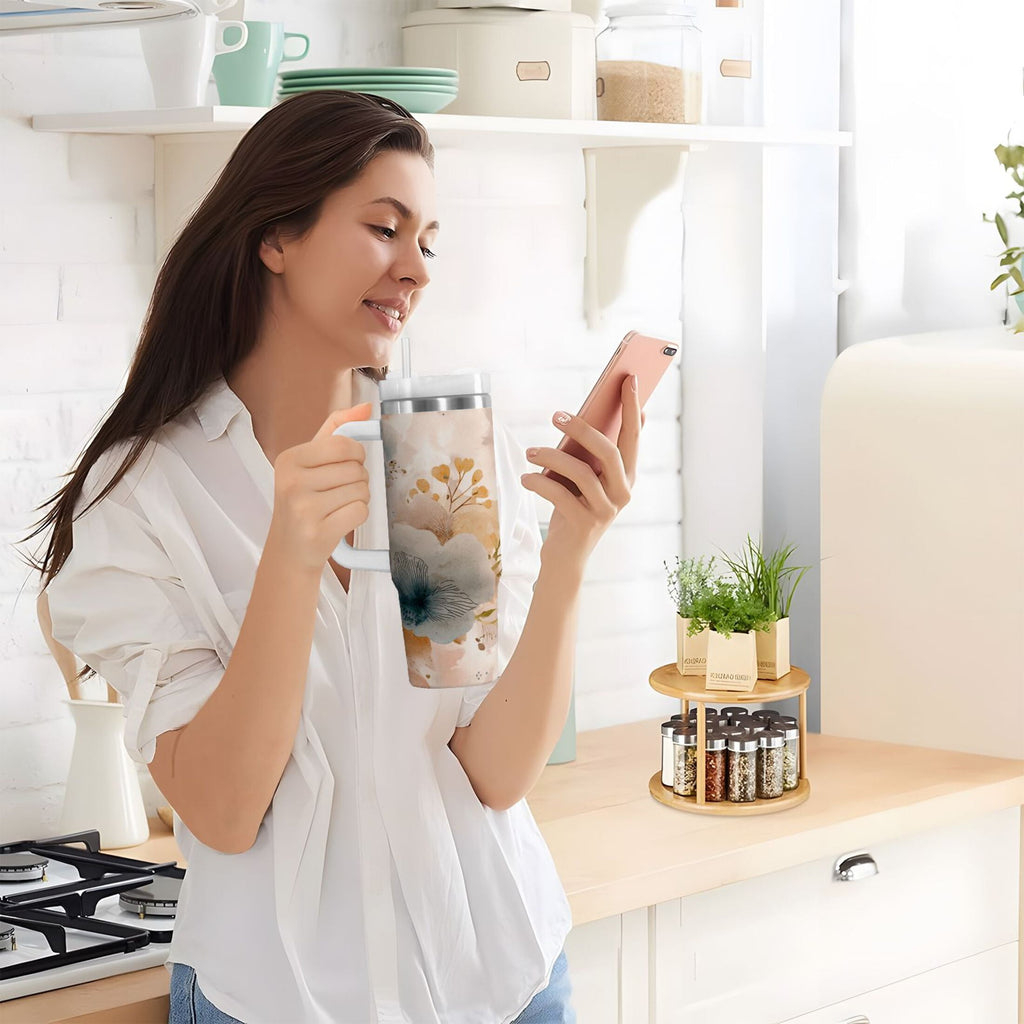 30 oz Insulated Stainless Steel Tumbler Double Wall Stainless Steel Tumbler with 2-Way Drinking Hazy Ethereal Flowers C445S