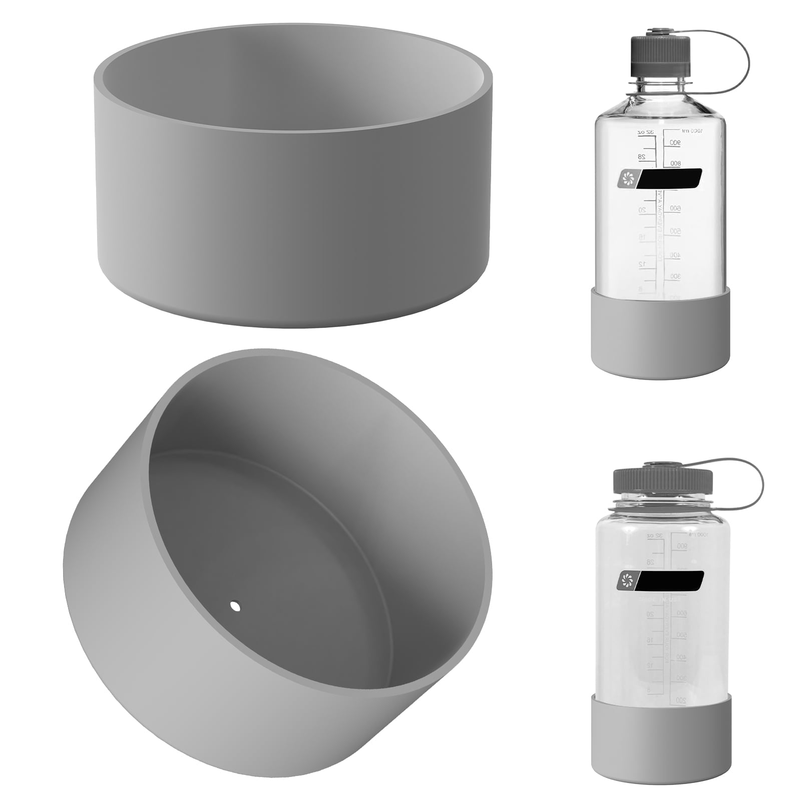 Linkidea 2 Pack Water Bottle Boot Compatible with Nalgene Sustain Wide Mouth 32oz/48oz, Narrow Mouth 32oz, Silicone Anti-Slip Bottle Bottom Bumper Protector (Grey) C219N