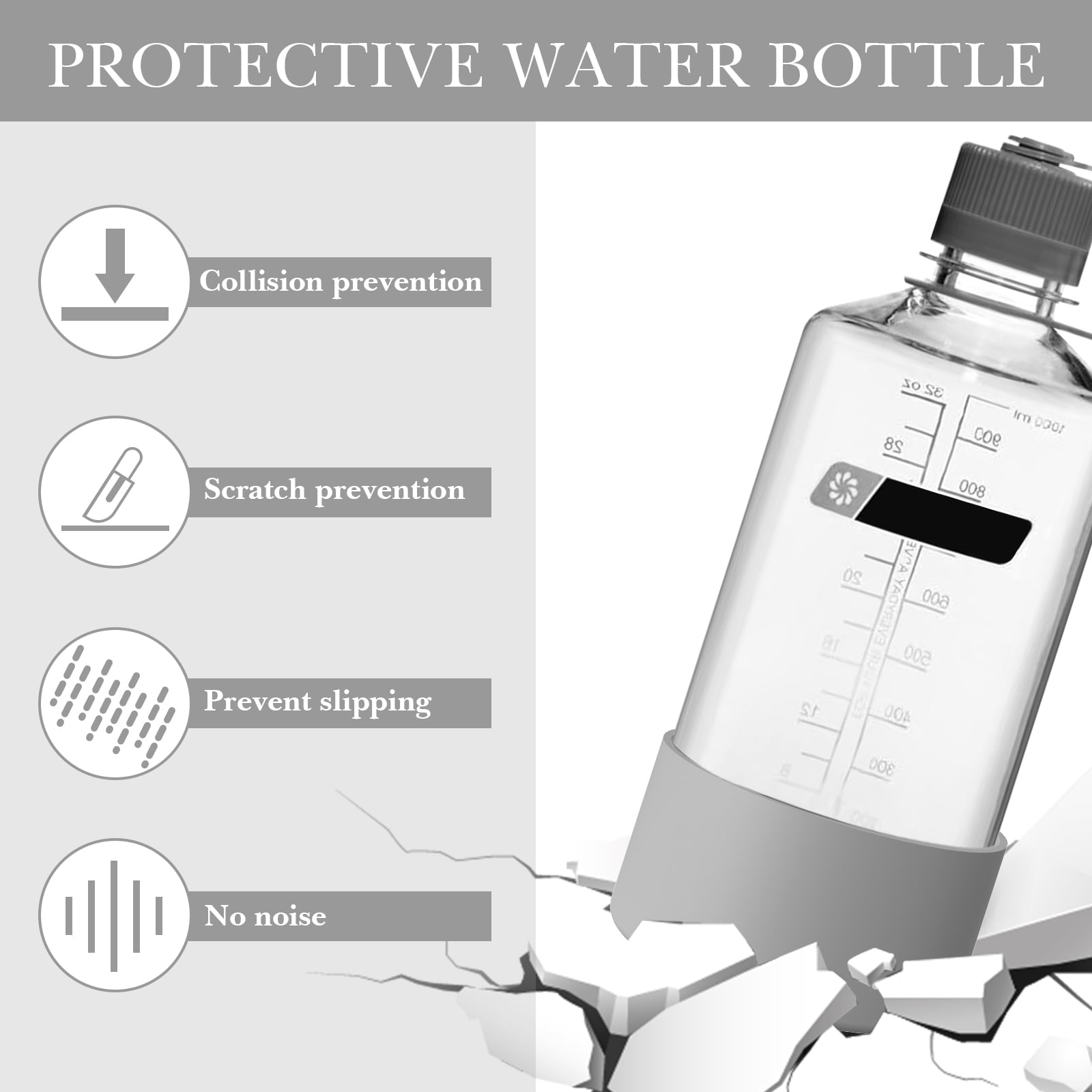 Linkidea 2 Pack Water Bottle Boot Compatible with Nalgene Sustain Wide Mouth 32oz/48oz, Narrow Mouth 32oz, Silicone Anti-Slip Bottle Bottom Bumper Protector (Grey) C219N
