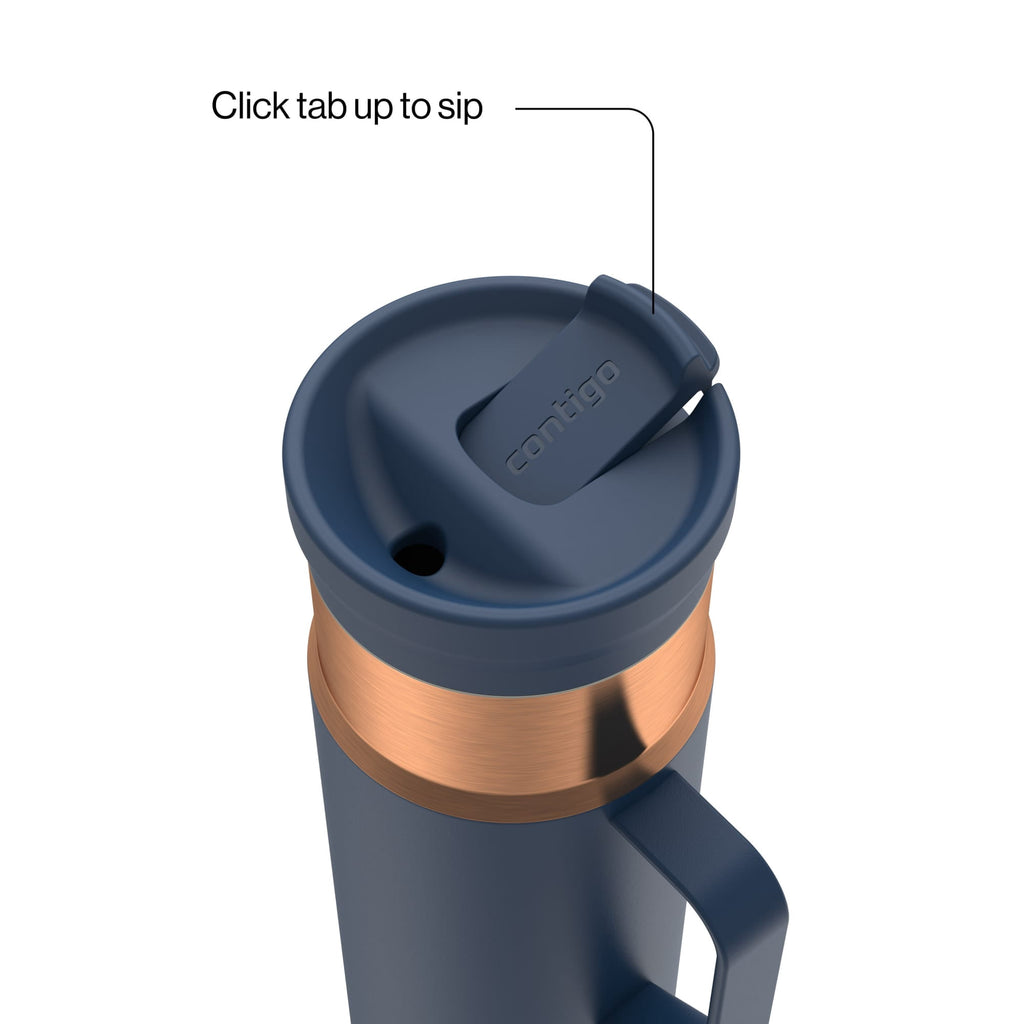 Contigo SnapSeal Leakproof Stainless Steel Reusable Water Bottle Tumbler with Side Handle, Dark Blue/Bronze, 20 oz C033X