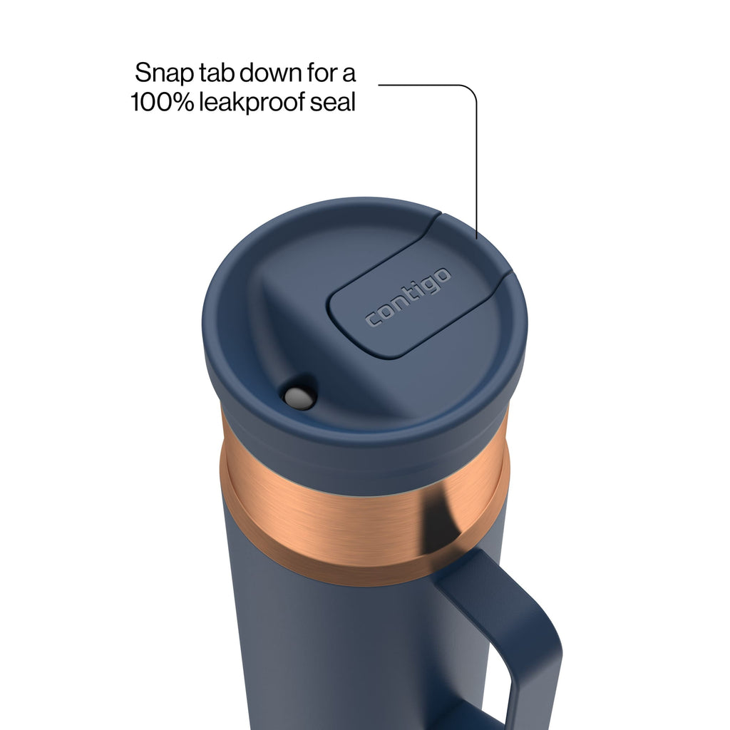 Contigo SnapSeal Leakproof Stainless Steel Reusable Water Bottle Tumbler with Side Handle, Dark Blue/Bronze, 20 oz C033X