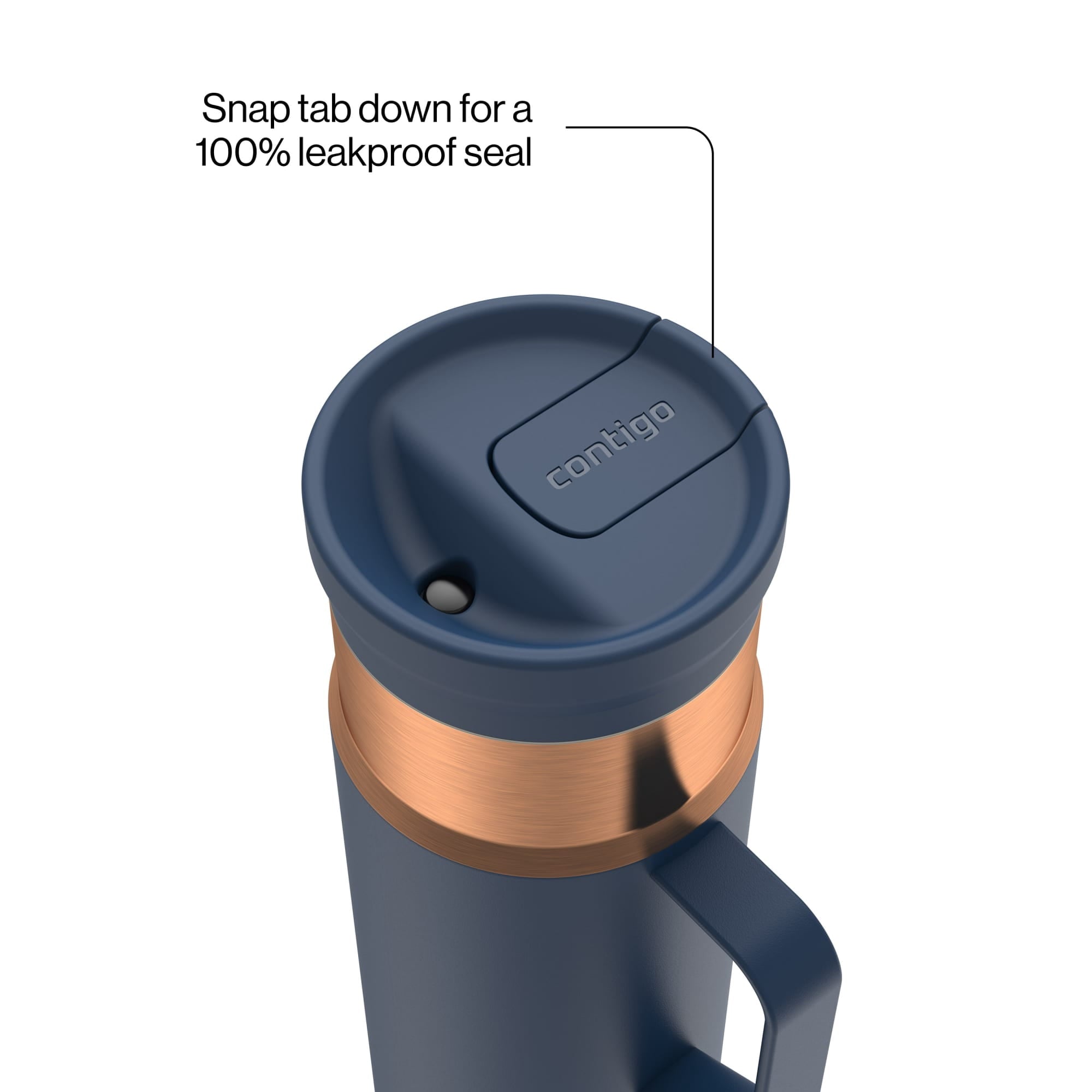 Contigo SnapSeal Leakproof Stainless Steel Reusable Water Bottle Tumbler with Side Handle, Dark Blue/Bronze, 20 oz C033X