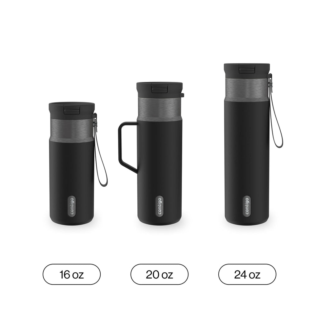 Contigo SnapSeal Leakproof Stainless Steel Reusable Water Bottle Tumbler with Side Handle, Dark Blue/Bronze, 20 oz C033X