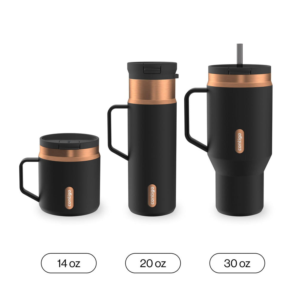 Contigo SnapSeal Leakproof Stainless Steel Reusable Water Bottle Tumbler with Side Handle, Dark Blue/Bronze, 20 oz C033X