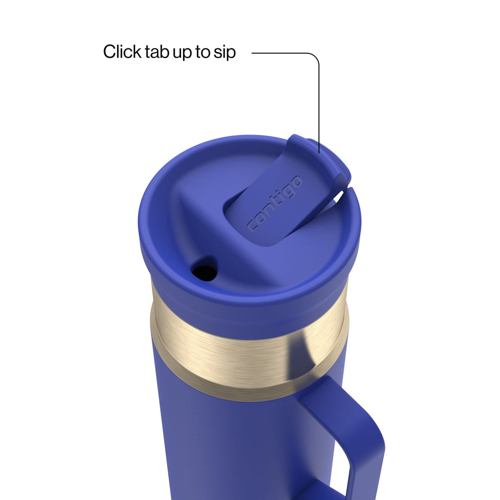 Contigo SnapSeal Leakproof Stainless Steel Reusable Water Bottle Tumbler with Side Handle, Dark Blue/Bronze, 20 oz C033X
