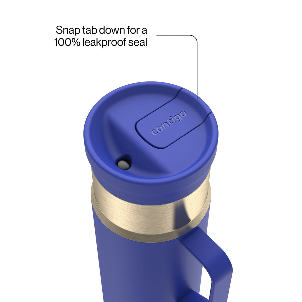 Contigo SnapSeal Leakproof Stainless Steel Reusable Water Bottle Tumbler with Side Handle, Dark Blue/Bronze, 20 oz C033X