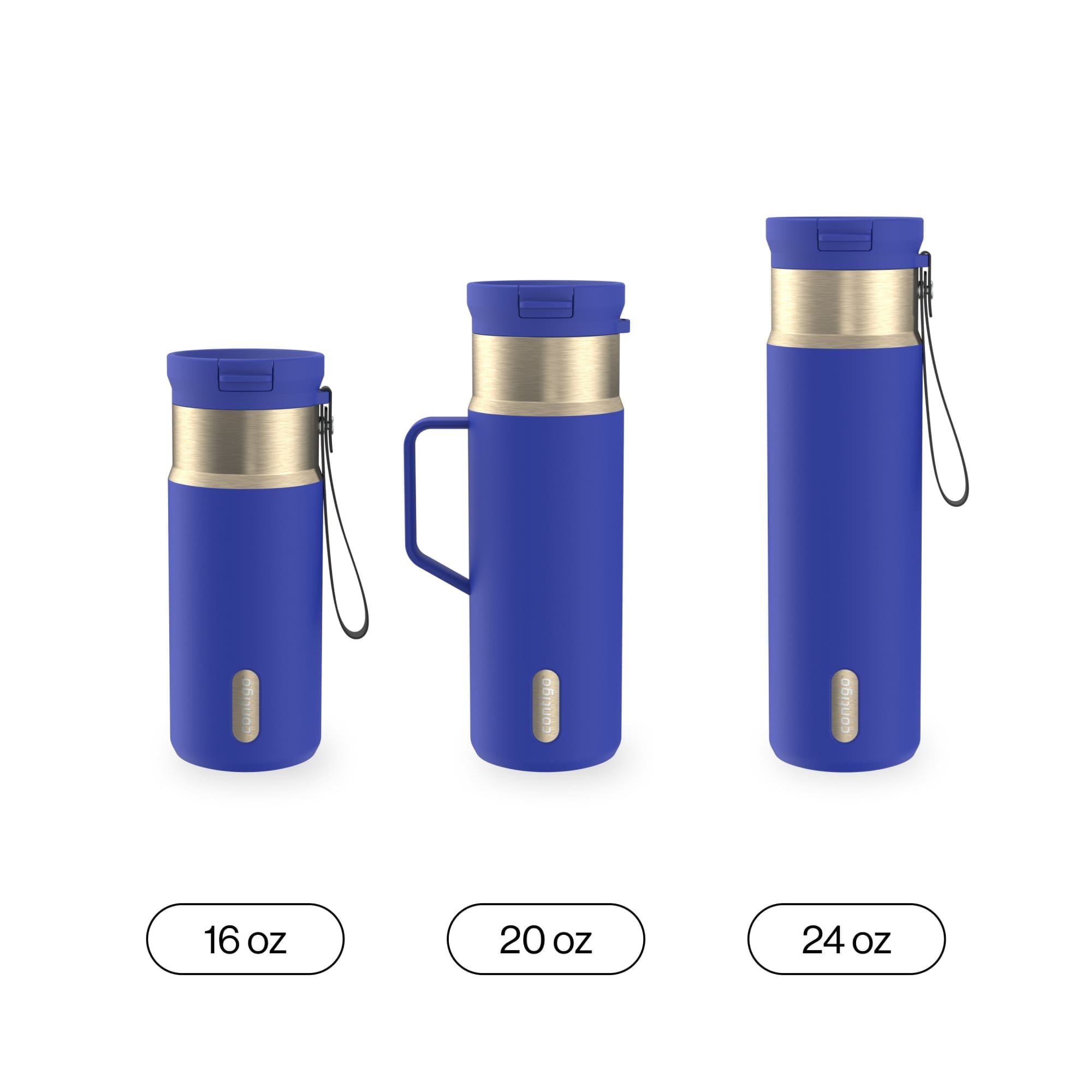 Contigo SnapSeal Leakproof Stainless Steel Reusable Water Bottle Tumbler with Side Handle, Dark Blue/Bronze, 20 oz C033X