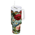 40 oz Insulated Stainless Steel Tumbler Double Wall Stainless Steel Tumbler with 2-Way Drinking Floral Pattern with Roses C485L