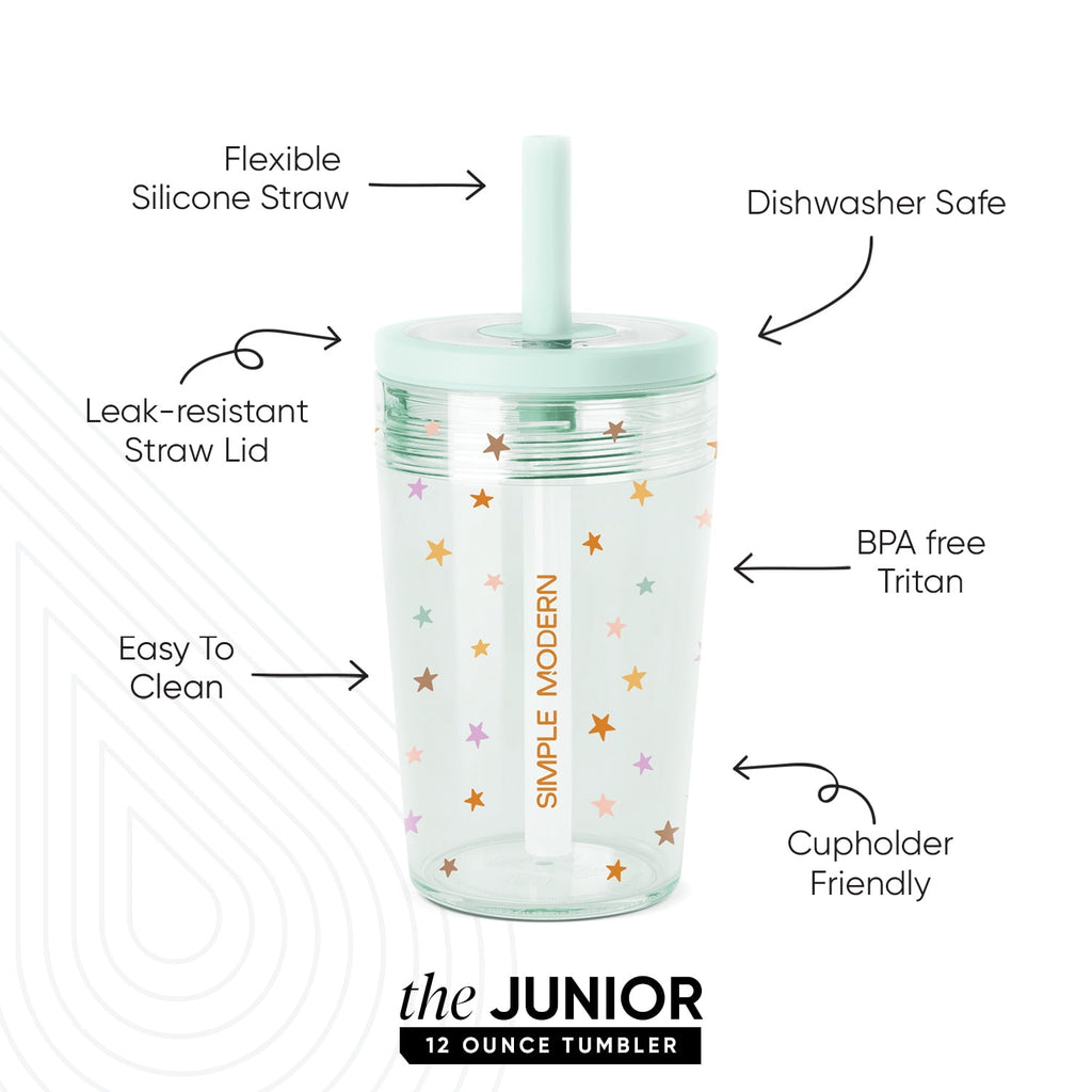 Simple Modern 12 fl oz Tritan Plastic Junior Tumbler with Silicone Straw Lid for Toddlers | Stars C399X