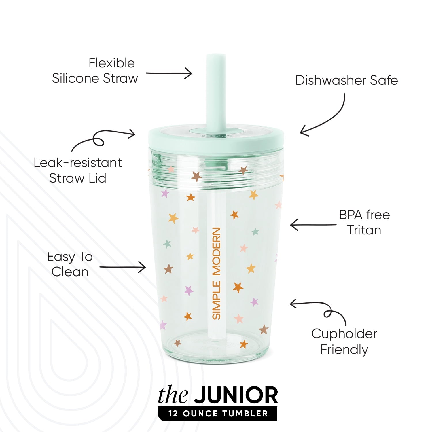 Simple Modern 12 fl oz Tritan Plastic Junior Tumbler with Silicone Straw Lid for Toddlers | Stars C399X