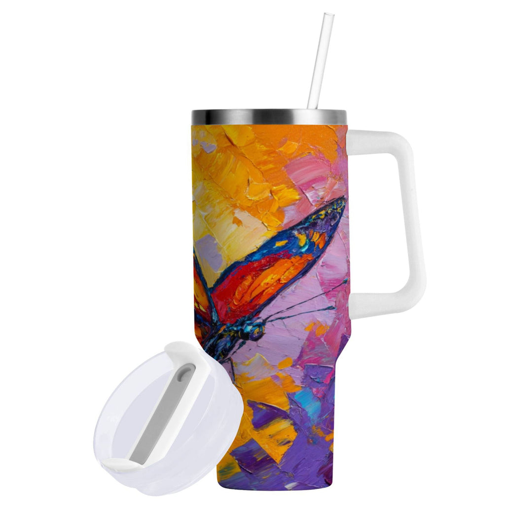 30 oz Insulated Stainless Steel Tumbler Double Wall Stainless Steel Tumbler with 2-Way Drinking Colorful Butterfly Flying C473M