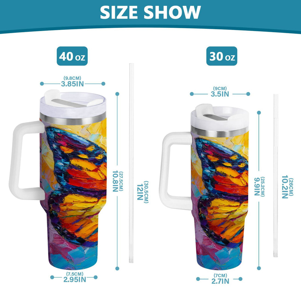30 oz Insulated Stainless Steel Tumbler Double Wall Stainless Steel Tumbler with 2-Way Drinking Colorful Butterfly Flying C473M