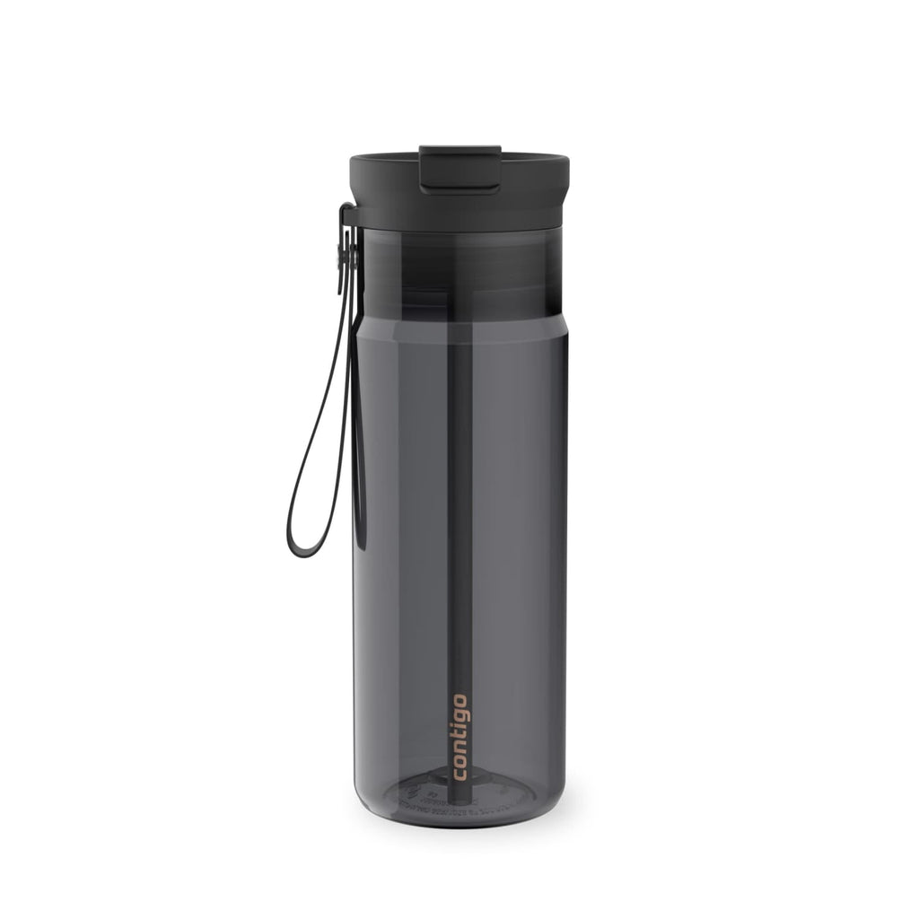 Contigo DualSip Leakproof Plastic Reusable Water Bottle with Carrying Strap, Black/Clear, 24 oz C047U