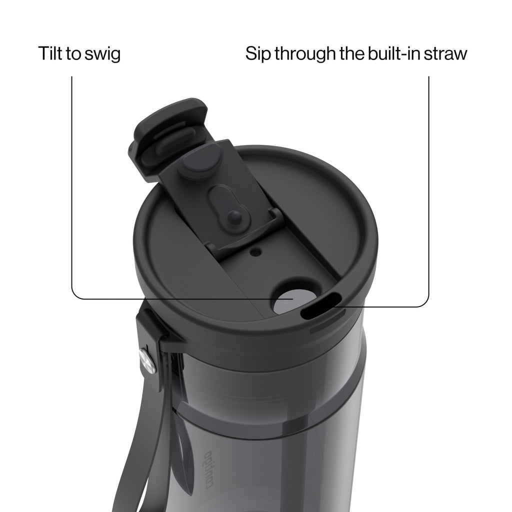 Contigo DualSip Leakproof Plastic Reusable Water Bottle with Carrying Strap, Black/Clear, 24 oz C047U