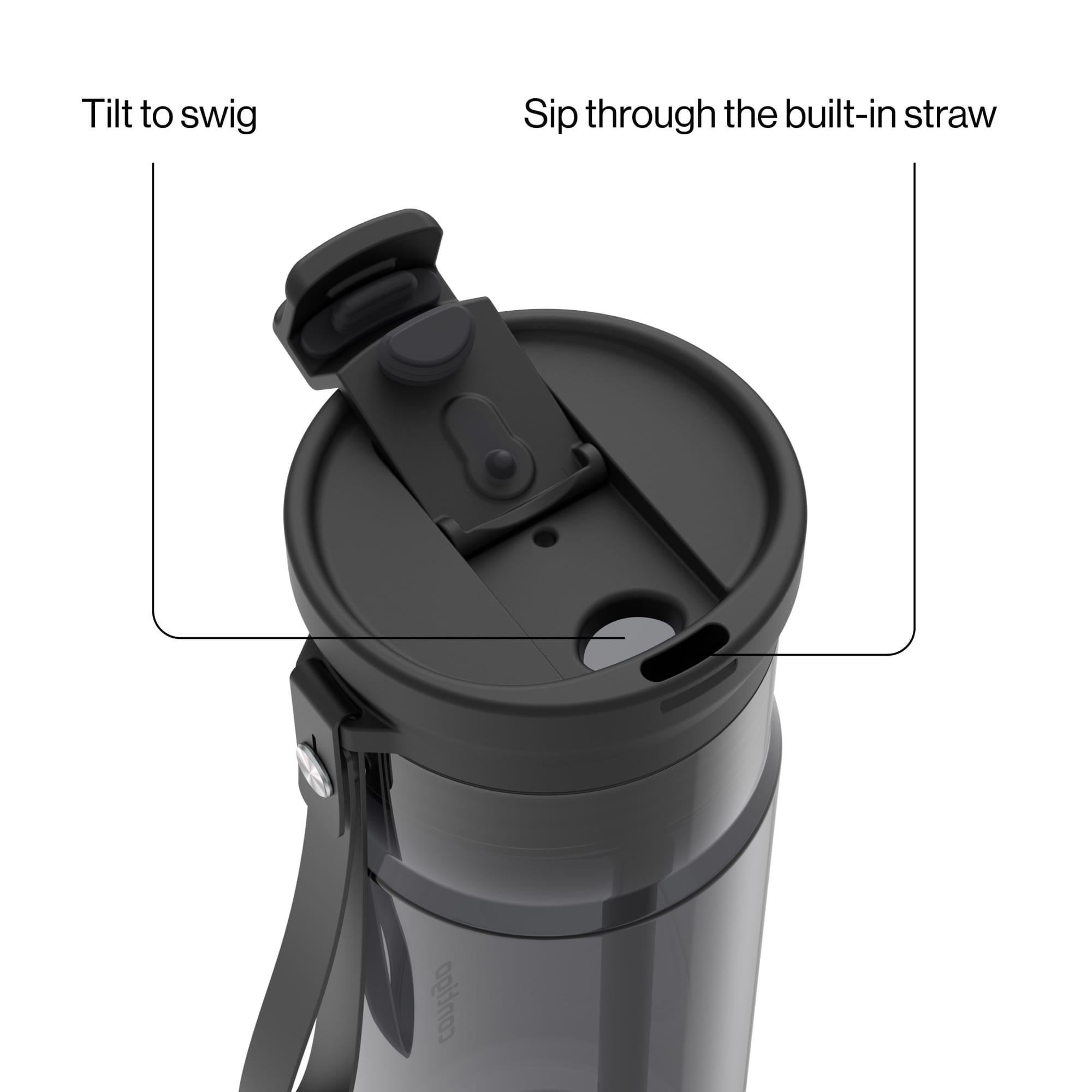 Contigo DualSip Leakproof Plastic Reusable Water Bottle with Carrying Strap, Black/Clear, 24 oz C047U