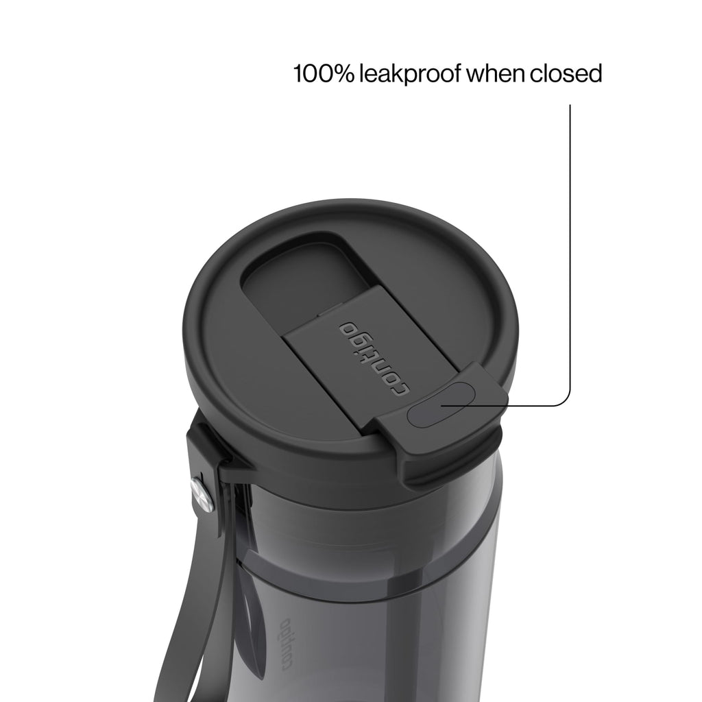 Contigo DualSip Leakproof Plastic Reusable Water Bottle with Carrying Strap, Black/Clear, 24 oz C047U