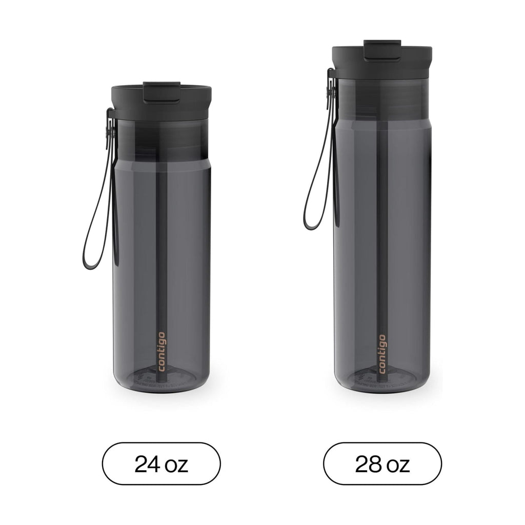 Contigo DualSip Leakproof Plastic Reusable Water Bottle with Carrying Strap, Black/Clear, 24 oz C047U