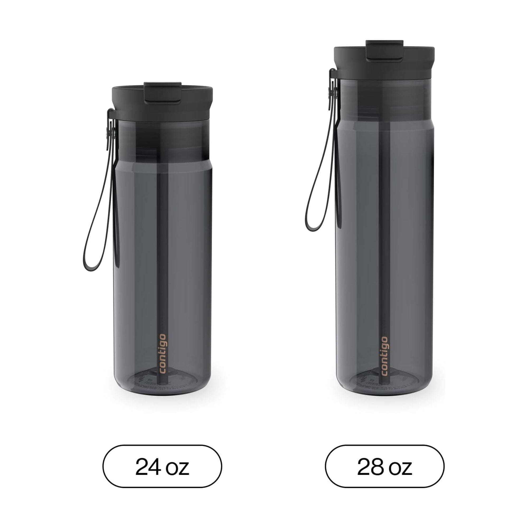 Contigo DualSip Leakproof Plastic Reusable Water Bottle with Carrying Strap, Black/Clear, 24 oz C047U