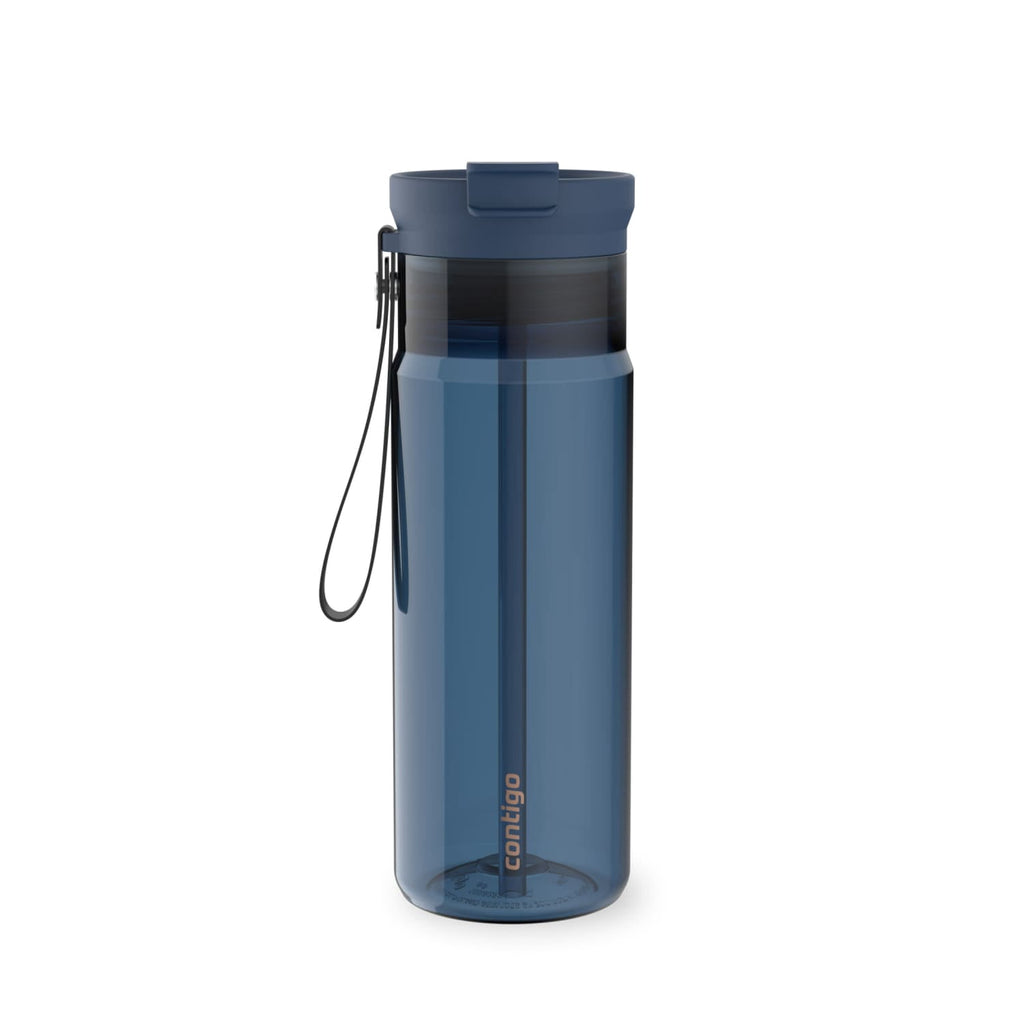 Contigo DualSip Leakproof Plastic Reusable Water Bottle with Carrying Strap, Black/Clear, 24 oz C047U