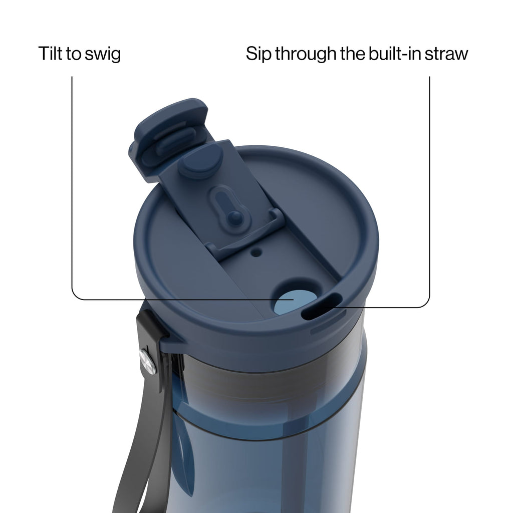 Contigo DualSip Leakproof Plastic Reusable Water Bottle with Carrying Strap, Black/Clear, 24 oz C047U