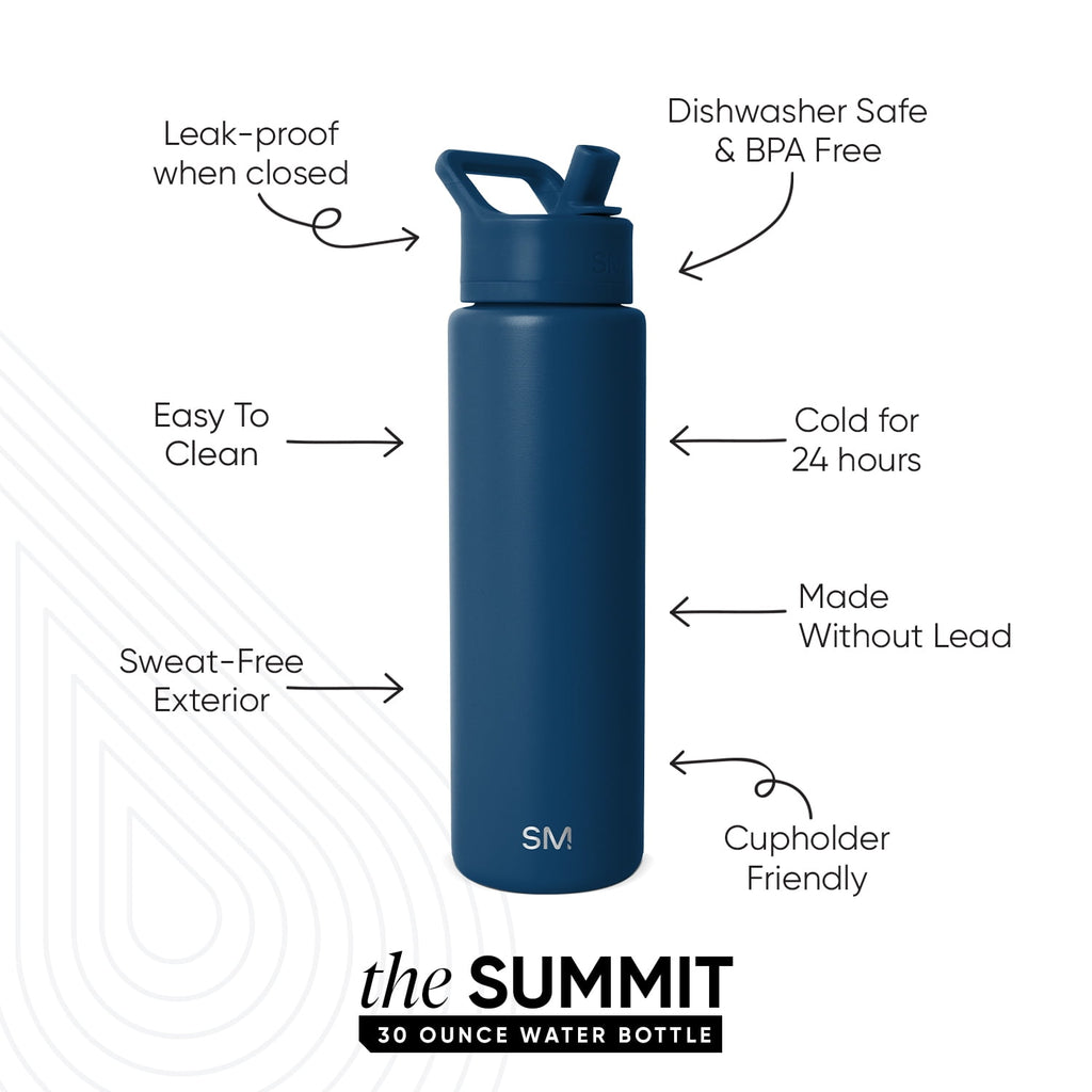 Simple Modern 30 fl oz Insulated Stainless Steel Summit Wide Mouth Water Bottle with Straw Lid | Slumberland C396Z