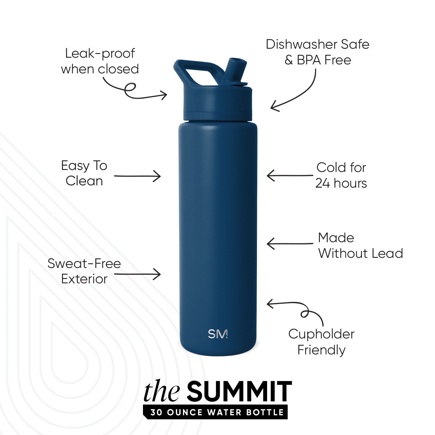 Simple Modern 30 fl oz Insulated Stainless Steel Summit Wide Mouth Water Bottle with Straw Lid | Slumberland C396Z