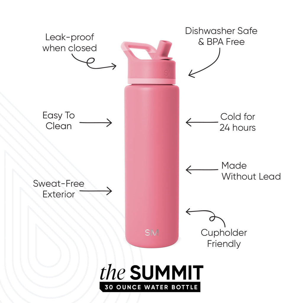 Simple Modern 30 fl oz Insulated Stainless Steel Summit Wide Mouth Water Bottle with Straw Lid | Slumberland C396Z