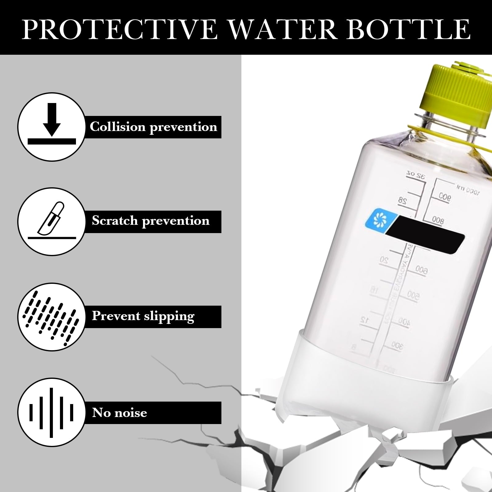 Linkidea 2 Pack Water Bottle Boot Compatible with Nalgene Sustain Wide Mouth 32oz/48oz, Narrow Mouth 32oz, Silicone Anti-Slip Bottle Bottom Bumper Protector (Clear White) C214S