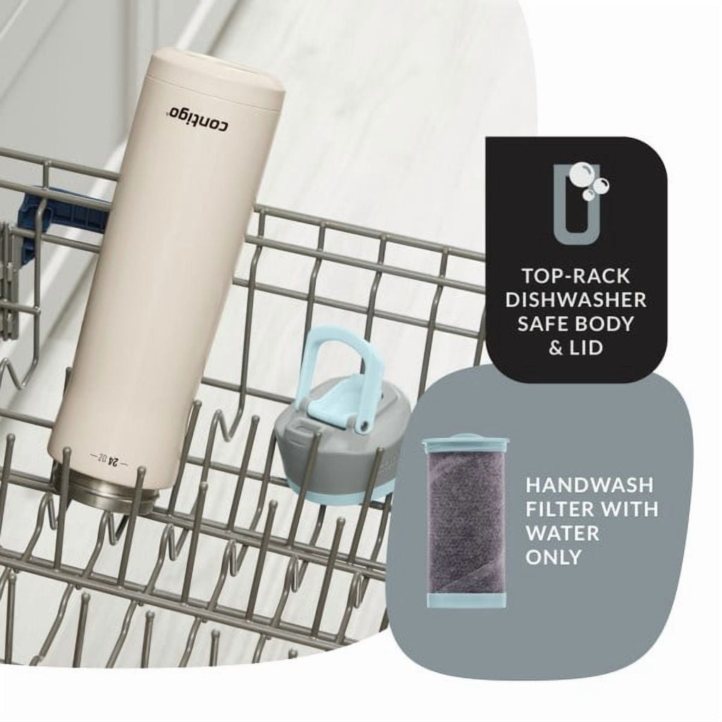 Contigo Clybourn Chill Stainless Steel FreeFlow Filter Water Bottle with AUTOSEAL, 24oz Salt C107A