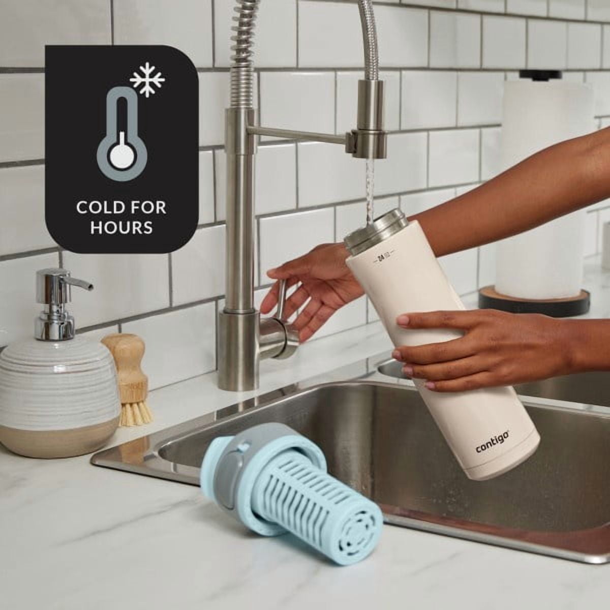 Contigo Clybourn Chill Stainless Steel FreeFlow Filter Water Bottle with AUTOSEAL, 24oz Salt C107A