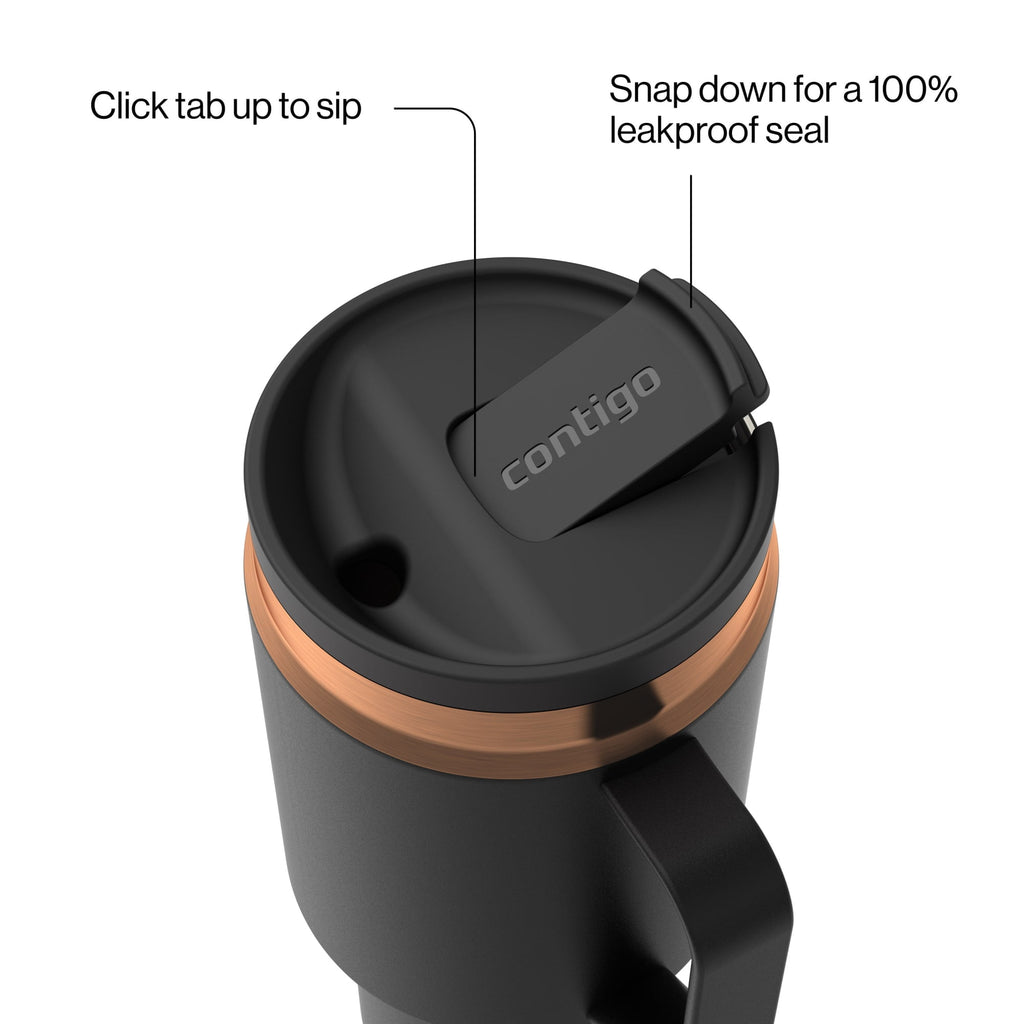 Contigo SnapSeal Leakproof Stainless Steel Reusable Water Bottle Tumbler with Side Handle, Black/Bronze, 30 oz C015G