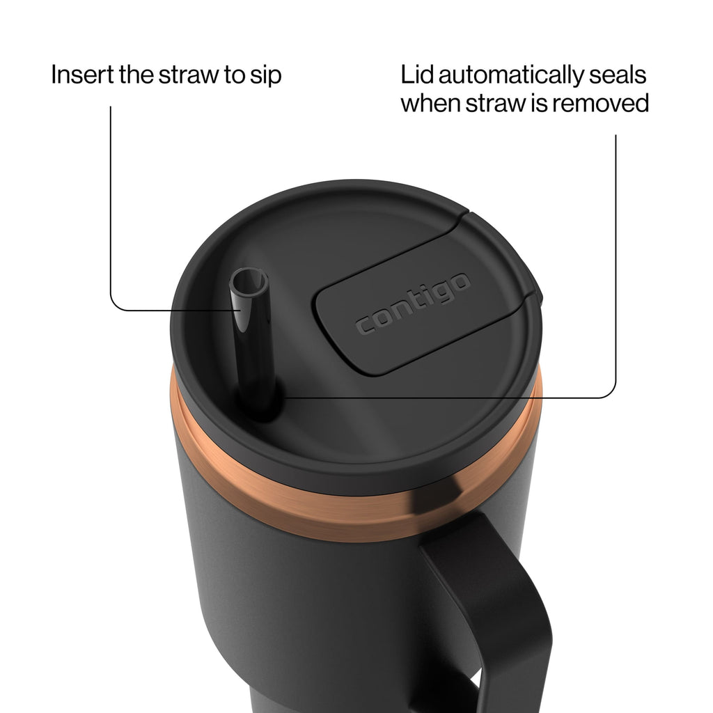 Contigo SnapSeal Leakproof Stainless Steel Reusable Water Bottle Tumbler with Side Handle, Black/Bronze, 30 oz C015G