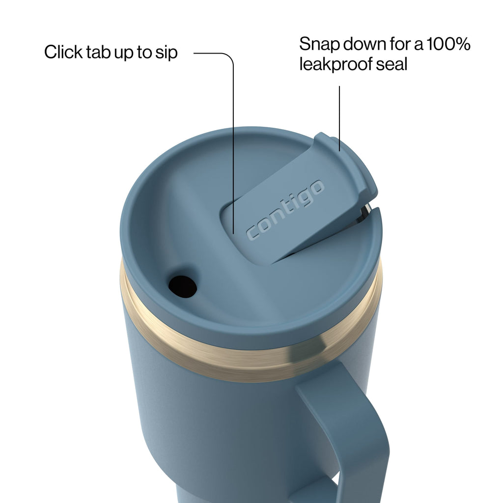 Contigo SnapSeal Leakproof Stainless Steel Reusable Water Bottle Tumbler with Side Handle, Black/Bronze, 30 oz C015G