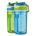 Contigo Kids 2-in-1 Snack Hero Tumbler Featuring 4oz Snack Holder Stacked on Top of 13oz Water Bottle - BPA Free, Durable Tritan w/Flexible Carry Handle &amp; Spill-Proof Valve, Green &amp; Blue – 2 Pack C075K