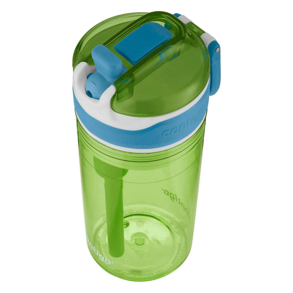 Contigo Kids 2-in-1 Snack Hero Tumbler Featuring 4oz Snack Holder Stacked on Top of 13oz Water Bottle - BPA Free, Durable Tritan w/Flexible Carry Handle &amp; Spill-Proof Valve, Green &amp; Blue – 2 Pack C075K