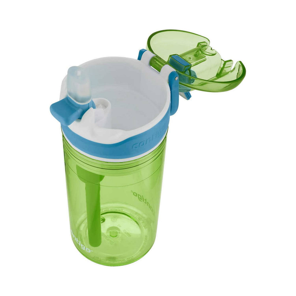 Contigo Kids 2-in-1 Snack Hero Tumbler Featuring 4oz Snack Holder Stacked on Top of 13oz Water Bottle - BPA Free, Durable Tritan w/Flexible Carry Handle &amp; Spill-Proof Valve, Green &amp; Blue – 2 Pack C075K