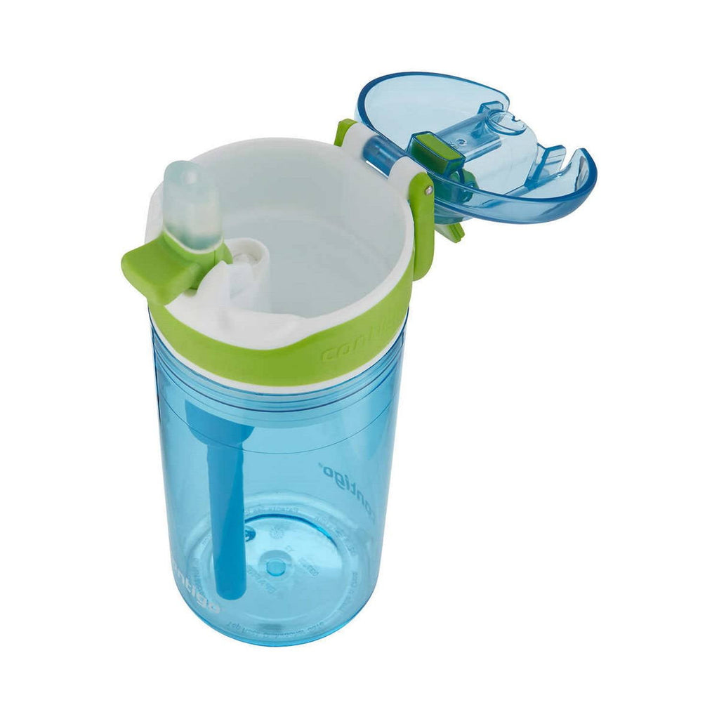 Contigo Kids 2-in-1 Snack Hero Tumbler Featuring 4oz Snack Holder Stacked on Top of 13oz Water Bottle - BPA Free, Durable Tritan w/Flexible Carry Handle &amp; Spill-Proof Valve, Green &amp; Blue – 2 Pack C075K