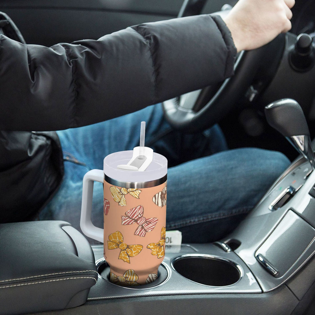 40 oz Insulated Stainless Steel Tumbler Double Wall Stainless Steel Tumbler with 2-Way Drinking Cute Animal Print Bows C678W