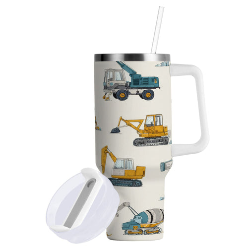 30 oz Insulated Stainless Steel Tumbler Double Wall Stainless Steel Tumbler with 2-Way Drinking Engineering Vehicle Pattern C653E