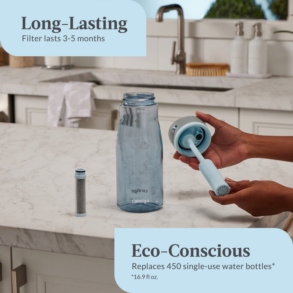 Contigo Wells Plastic Filter Water Bottle with AUTOSPOUT Straw Lid, 32 oz., Dark Ice C008D