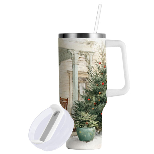 30 oz Insulated Stainless Steel Tumbler Double Wall Stainless Steel Tumbler with 2-Way Drinking Charming Christmas Doorway C670X