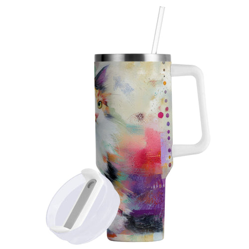30 oz Insulated Stainless Steel Tumbler Double Wall Stainless Steel Tumbler with 2-Way Drinking Charming Hairy Cat C672W