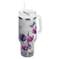 40 oz Insulated Stainless Steel Tumbler Double Wall Stainless Steel Tumbler with 2-Way Drinking Colorful Tulips and Lavender C456H
