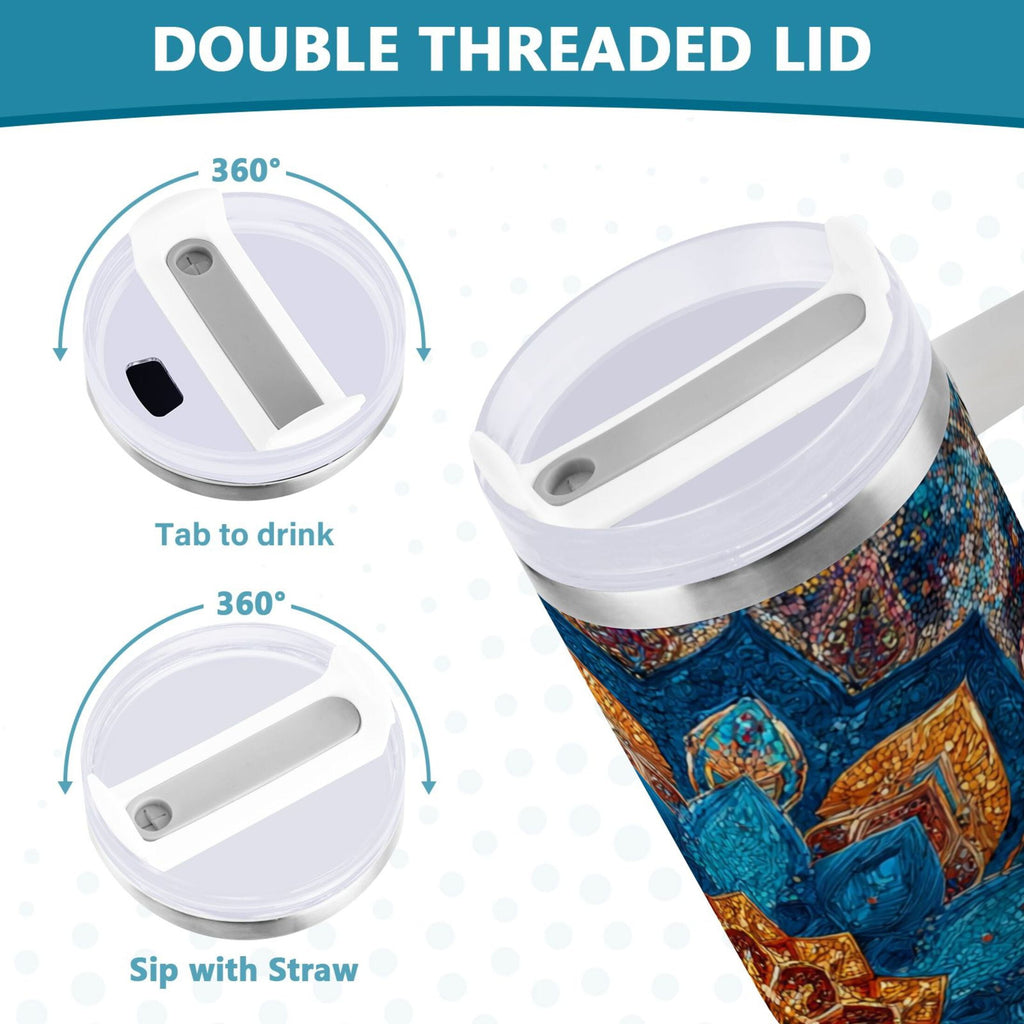 40 oz Insulated Stainless Steel Tumbler Double Wall Stainless Steel Tumbler with 2-Way Drinking Intricate Geometric Shapes C518E