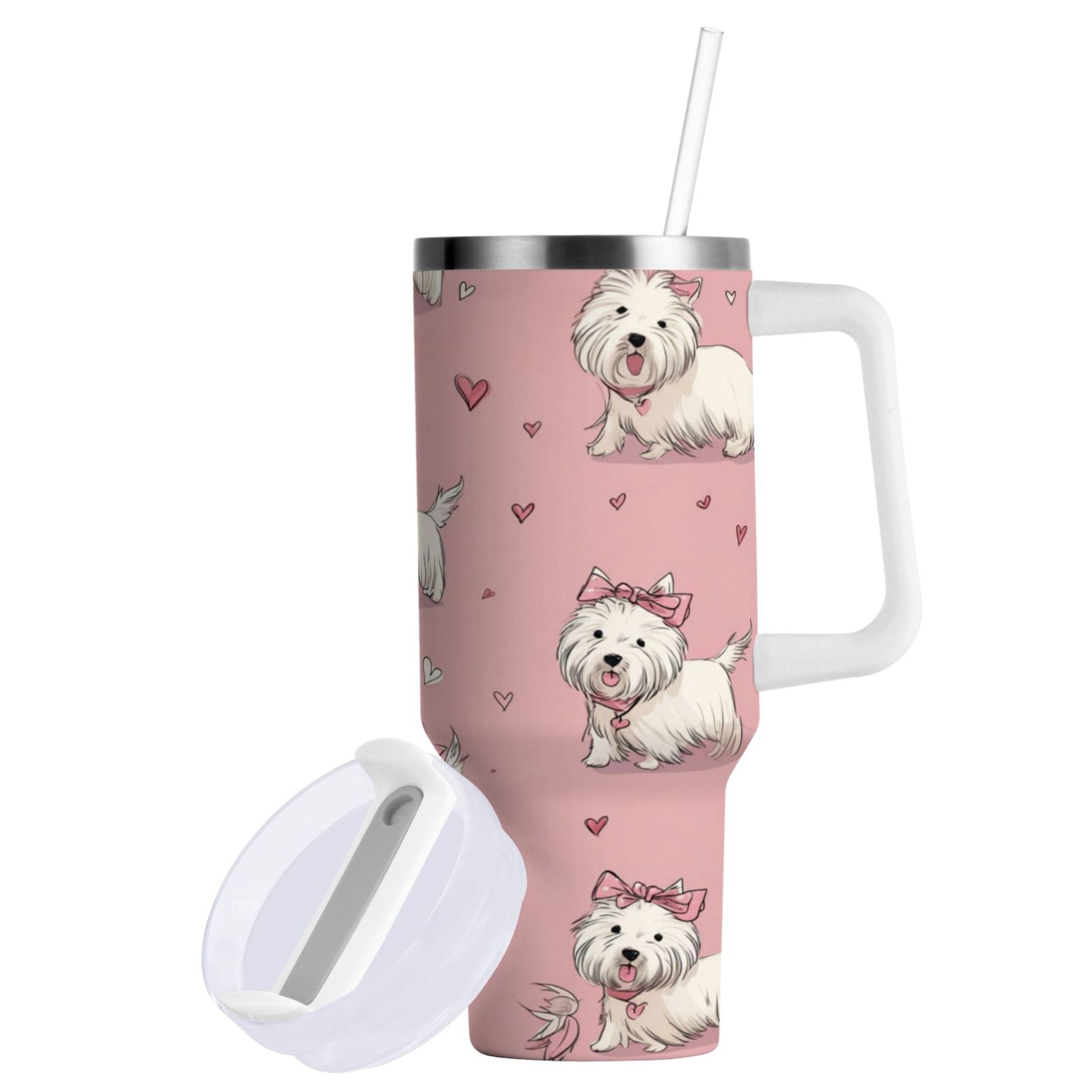 30 oz Insulated Stainless Steel Tumbler Double Wall Stainless Steel Tumbler with 2-Way Drinking Dogs Wearing Bows C659C