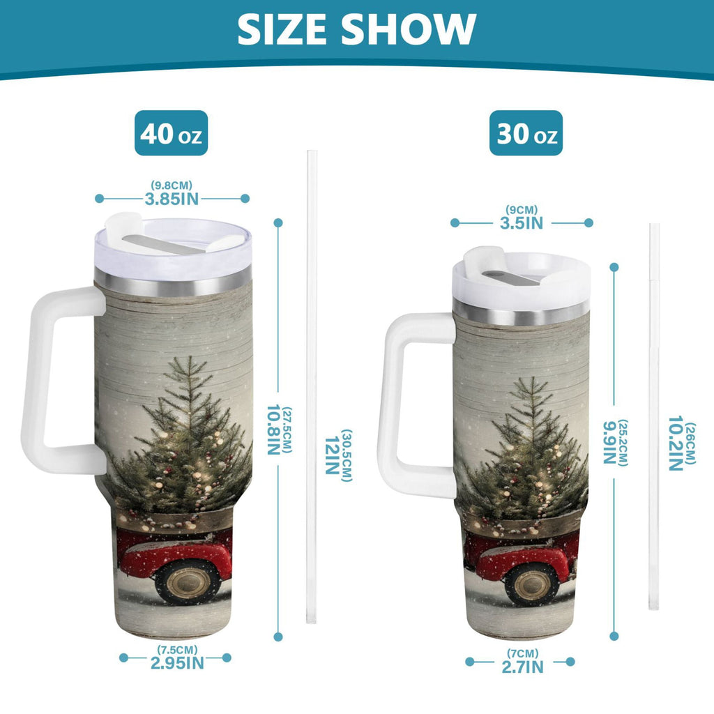 40 oz Insulated Stainless Steel Tumbler Double Wall Stainless Steel Tumbler with 2-Way Drinking Vintage Red Truck C631V